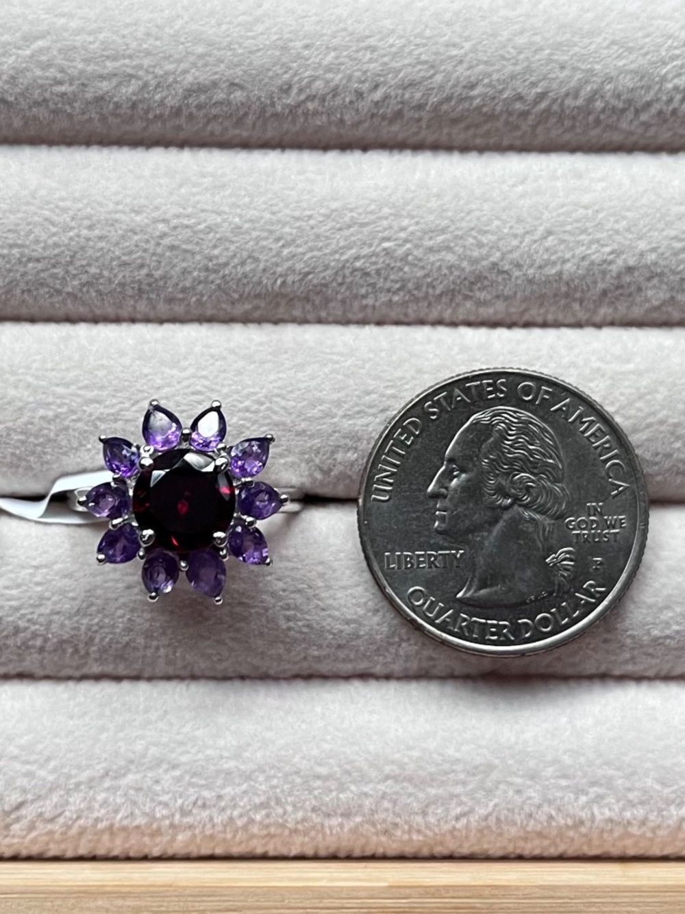 R131 | Genuine Garnet & Amethyst Statement Flower Ring - Picture 6 of 8